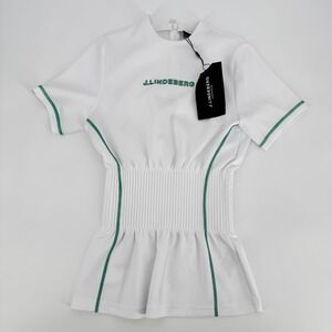 J Lindeberg Kim Top Womens XS White Green Trim Short‎ Sleeve SS23